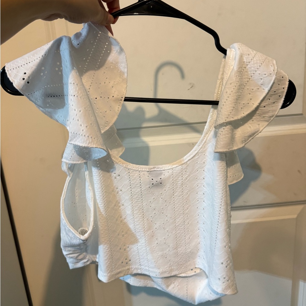 SHEIN White Eyelet Ruffle Crop Top